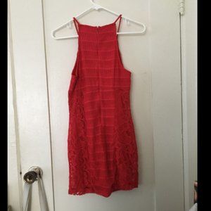 Forever 21 Red Halter Lace Mini Dress